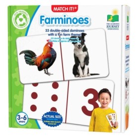 Joc Educativ cu 33 cartonase mari domino cu doua fete Animale de la ferma 3-6 ani